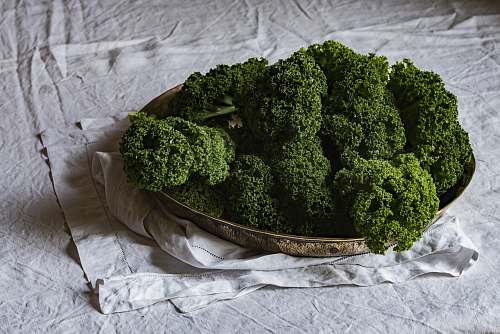 broccoli green leaf plants in gold-colored tray vegetable