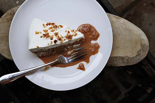 dessert silver fork on round white ceramic plate london