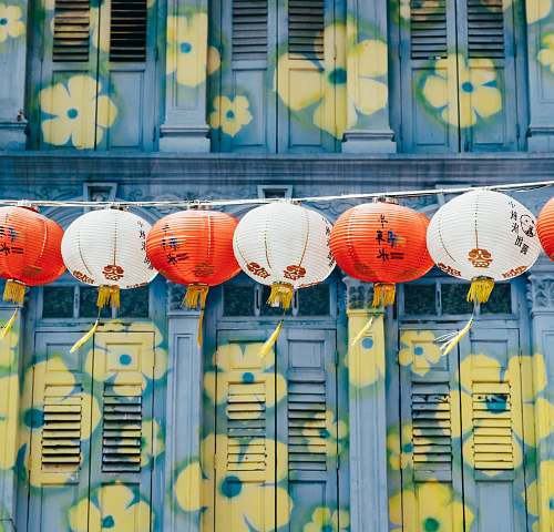 lamp Chinese lantern hanging near windows chinatown