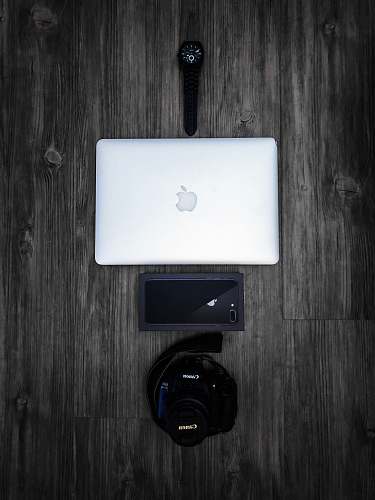 computer silver Macbook on grey table electronics