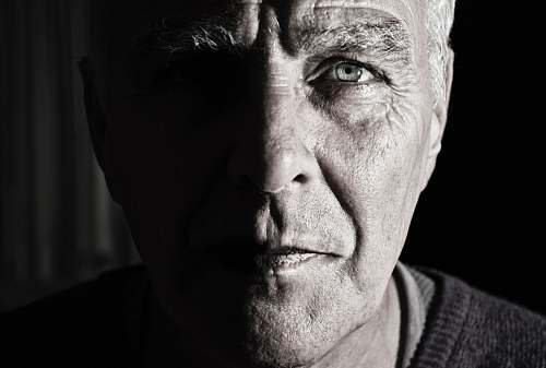 portrait grayscale photography of men face