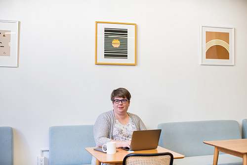 human woman using laptop computer sitting