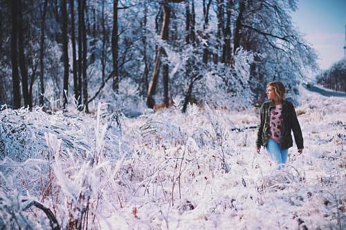 people woman walking around forest woman