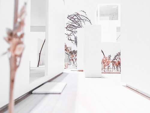 paper hallway near concrete pillar vase