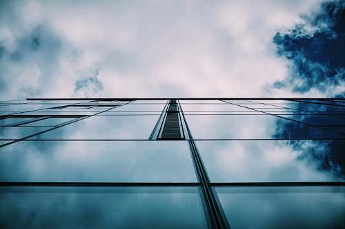 portland worm's eye view photo of glass building pearl district