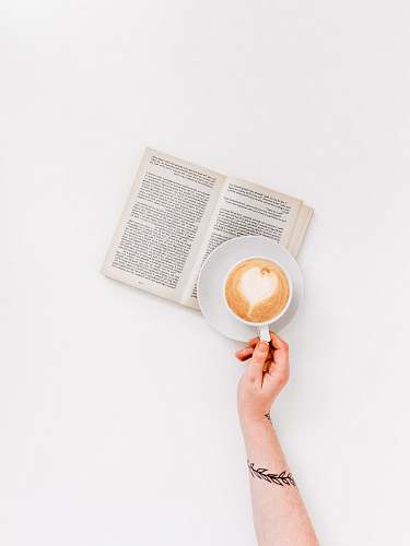 text flat lay photo of coffee and book page