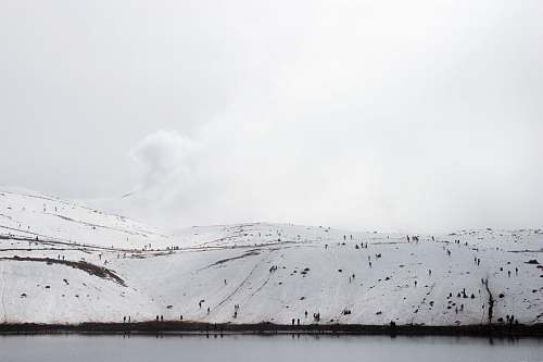 snow snow-covered land near body of water lake