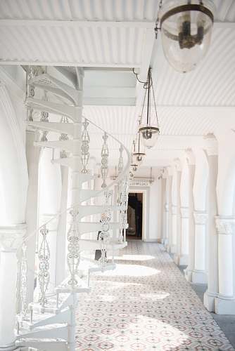 corridor white hallway with ladder room