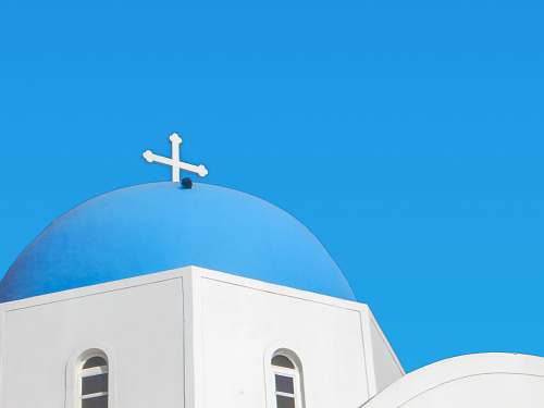 building blue and white painted church building dome