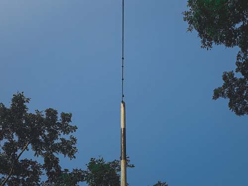 antenna black and white pole near trees during day electrical device