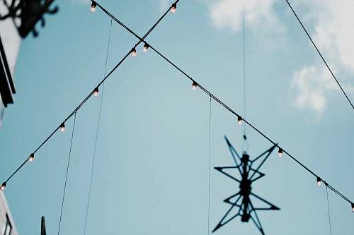 sky black hanging decor and string lights lights
