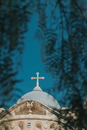 dome low-angle photography of white and blue church architecture