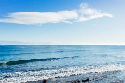 ocean white clouds in blue sky over tranquil beach sea