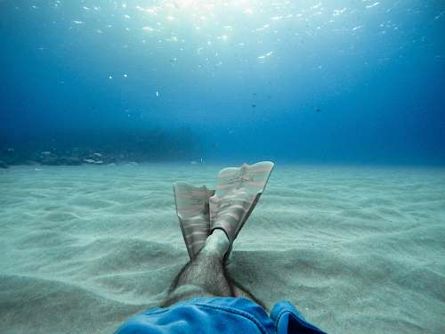water person wearing flippers diving on sea underwater