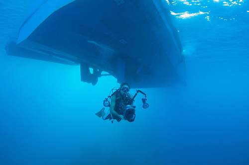 human underwater photography of person holding camera outdoors