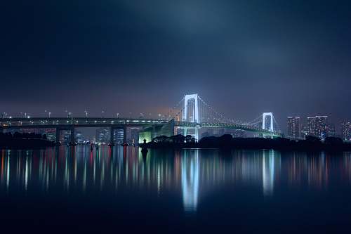 building view of bridge at night city