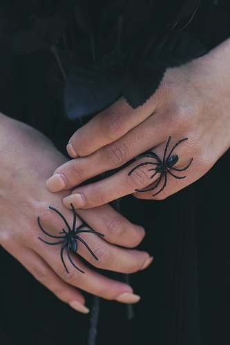 person two black and brown spider skin