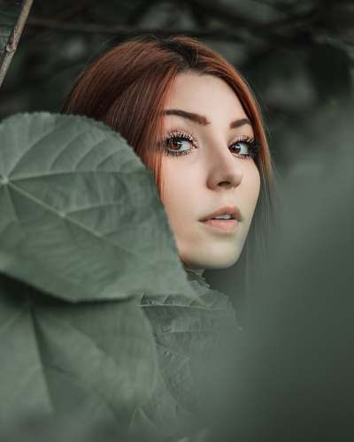 person woman near tree face