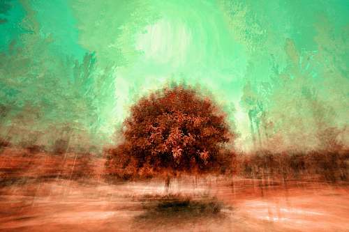 outdoors painting of brown tree landscape