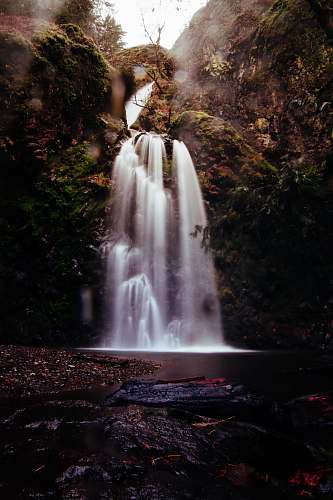 nature waterfalls under white sky water