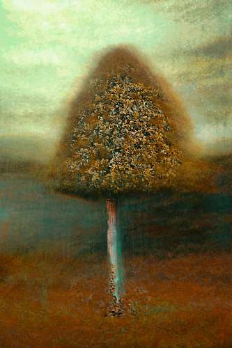 fountain brown and green abstract painting vegetation