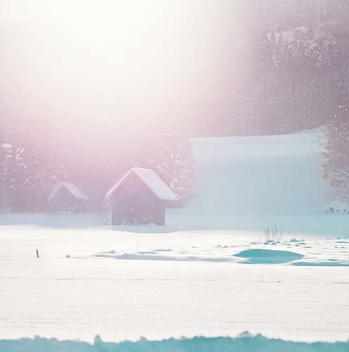 snow black house on snow field at daytime nature
