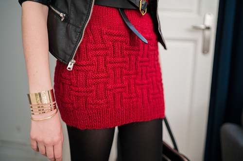 clothing woman wearing red knit miniskirt person