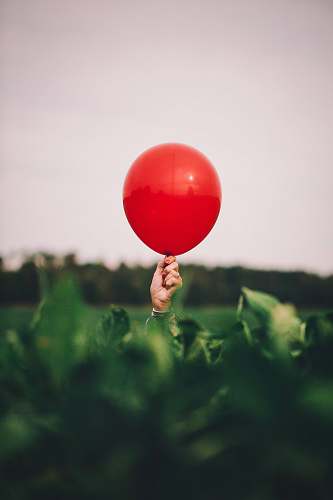 sphere person holding red balloon ball