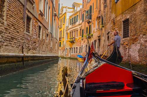 gondola man on canoe in Venice Grand Canal transportation