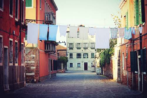 town clothes hanging on drying rack in street city