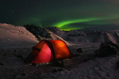 tent red cabin tent under aurora lights leisure activities
