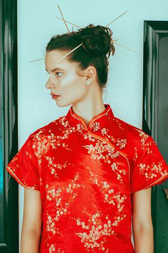 apparel woman wearing red shirt human