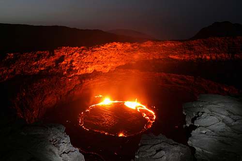 nature body of water with red flame lava