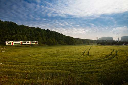 germany grassland surrounded with trees near train tracks with train green