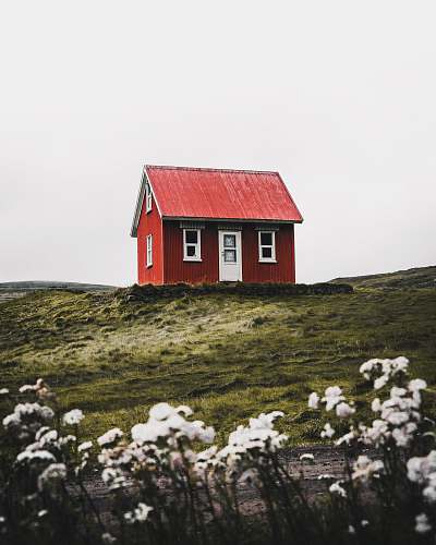 iceland red and white house surround green grass field building