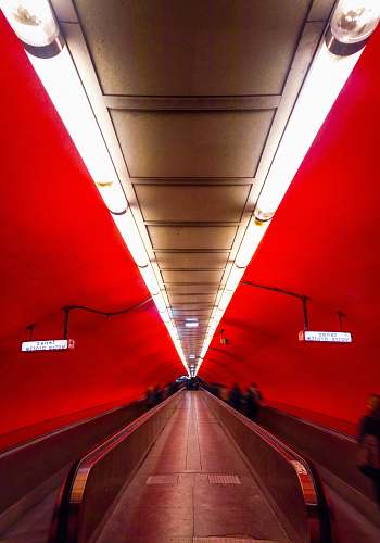 person group of people riding on the escalator tunnel