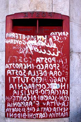 graffiti red mail box with white print red