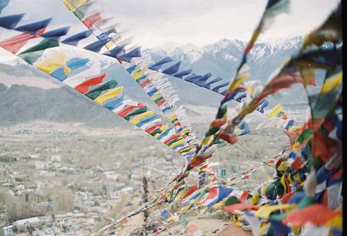 flag multicolored buntings in closeup shot mountain
