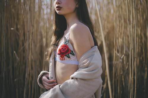 person woman standing near wheat field human