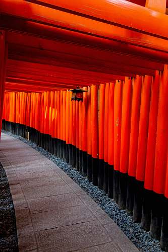 gate black hanging lantern hanging inside grey concrete hallway torii