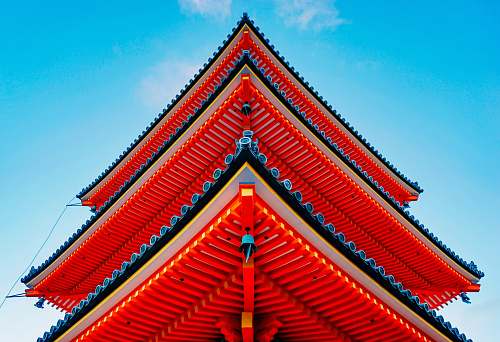 temple low angle photo of red and blue pagoda temple roof