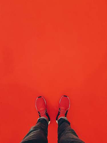 shoe person wearing red running shoe footwear