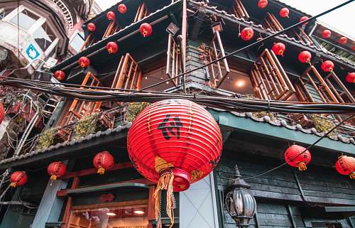 lamp red Chinese lantern hanging on building lantern