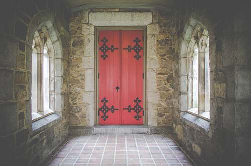 door red wooden closed windows