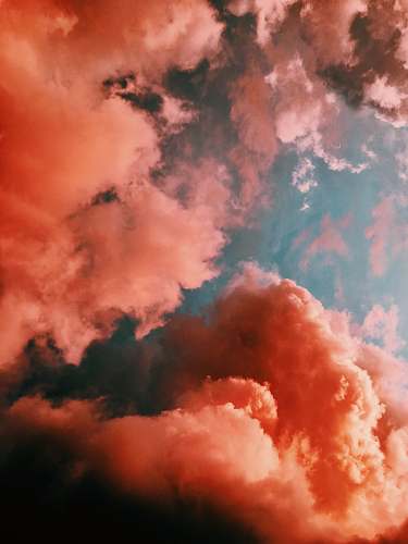 cloud orange smoke on blue background nature