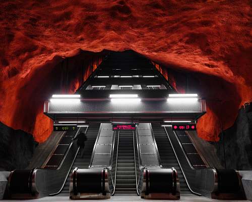 sweden escalator in cave subway