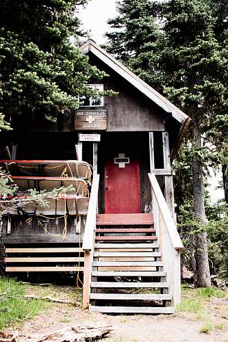 building beige wooden house near trees nature