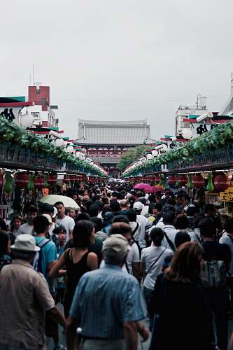 human group of people going to temple crowd