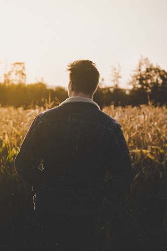 human man standing near grasses back