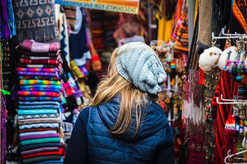 human woman standing on clothes market person
